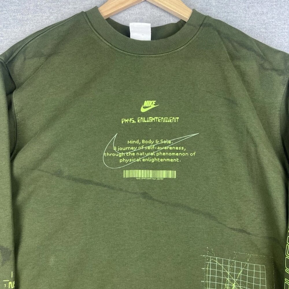 RARE! NIKE SPORTWEAR CLUB FT HF CREWNECK PULLOVER SWEATSHIRT Men's Medium Green